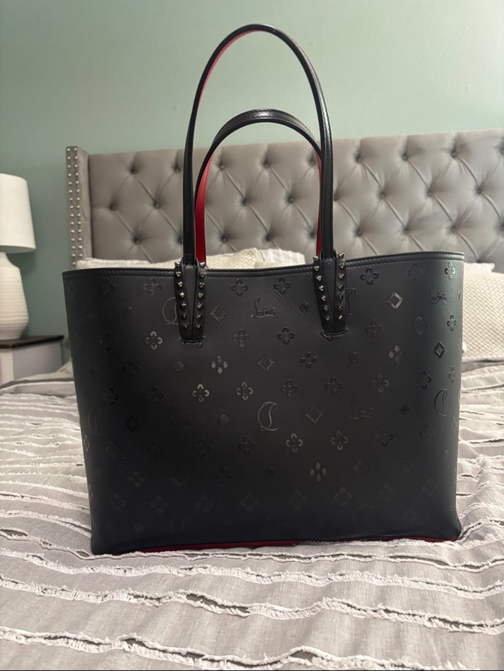 Christian Louboutin Black Leather Tote with Red Trim